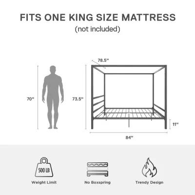 Modern Canopy Metal Bed, King, Gray