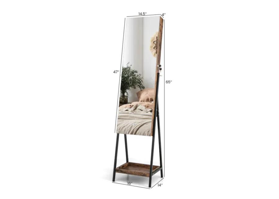 Hivvago Lockable Freestanding Jewelry Organizer with Full-Length Frameless Mirror