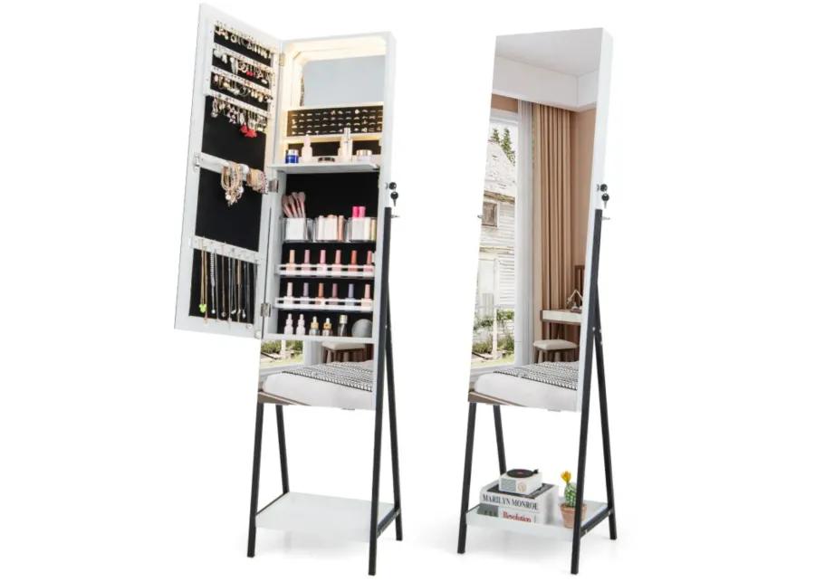 Hivvago Lockable Freestanding Jewelry Organizer with Full-Length Frameless Mirror