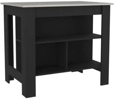 Kitchen Island Dozza, Kitchen, Black / Ibiza Marble Color Finish