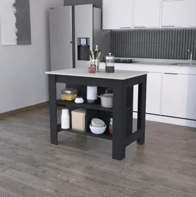 Kitchen Island Dozza, Kitchen, Black / Ibiza Marble Color Finish