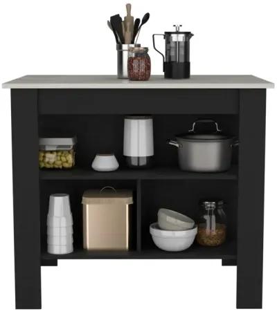 Kitchen Island Dozza, Kitchen, Black / Ibiza Marble Color Finish