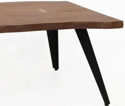 47 Inch Coffee Table, Live Edge Acacia Wood with Iron Legs, Brown, Black-Benzara