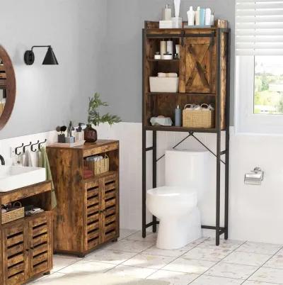 Hivvago FarmHouse Over The Toilet Sliding Barn Door Storage Cabinet Cupboard