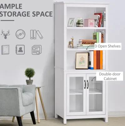 White Display Cabinet: Elegant Bookshelf with Open Shelves and Doors