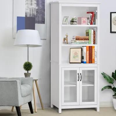 White Display Cabinet: Elegant Bookshelf with Open Shelves and Doors