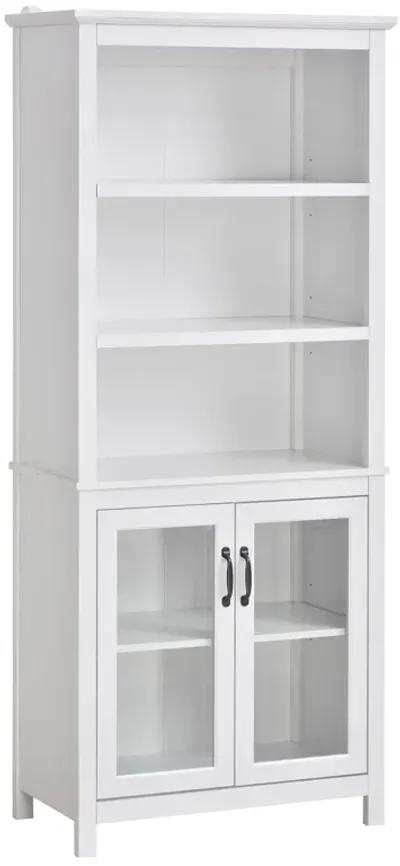 White Display Cabinet: Elegant Bookshelf with Open Shelves and Doors