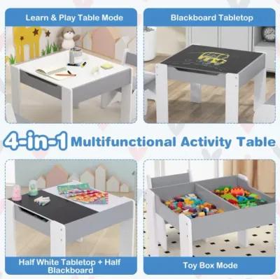 Hivvago 4-in-1 Wooden Activity Kids Table and Chairs with Storage and Detachable Blackboard