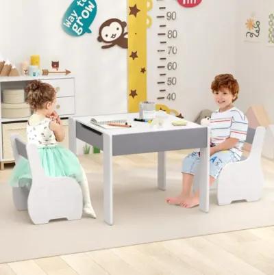 Hivvago 4-in-1 Wooden Activity Kids Table and Chairs with Storage and Detachable Blackboard