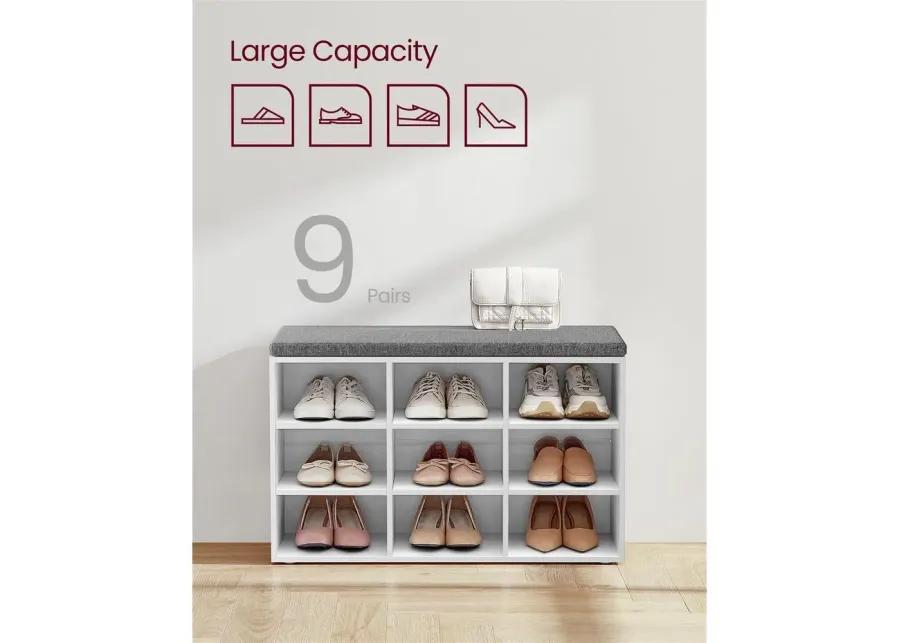 Cubbie Shoe Cabinet with Cushion Seat and Adjustable Shelves - Storage Bench for Entryway