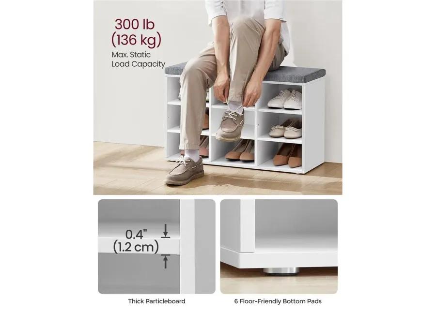 Cubbie Shoe Cabinet with Cushion Seat and Adjustable Shelves - Storage Bench for Entryway