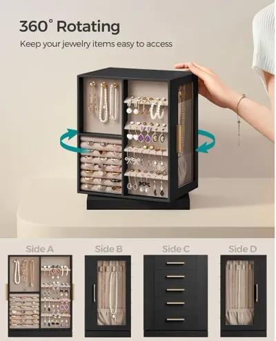 360° Rotating Jewelry Box with Multi-Layer Storage and Elegant Design