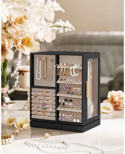 360° Rotating Jewelry Box with Multi-Layer Storage and Elegant Design