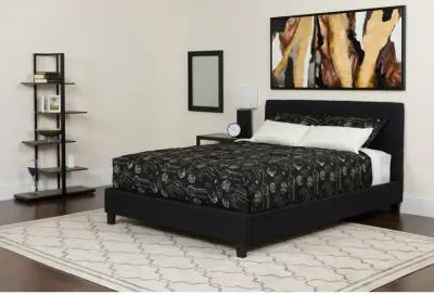 Tribeca Full Size Tufted Upholstered Platform Bed in Black Fabric with Memory Foam Mattress