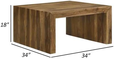 Benjara ODY 34 Inch Square Coffee Table, U Shaped, Sheesham Wood, Auburn Brown