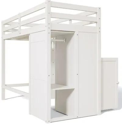 Merax Loft Bed with Wardrobe Storage Shelves and Ladder