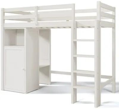 Merax Loft Bed with Wardrobe Storage Shelves and Ladder