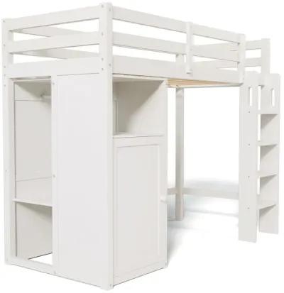 Merax Loft Bed with Wardrobe Storage Shelves and Ladder