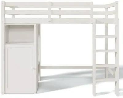 Merax Loft Bed with Wardrobe Storage Shelves and Ladder