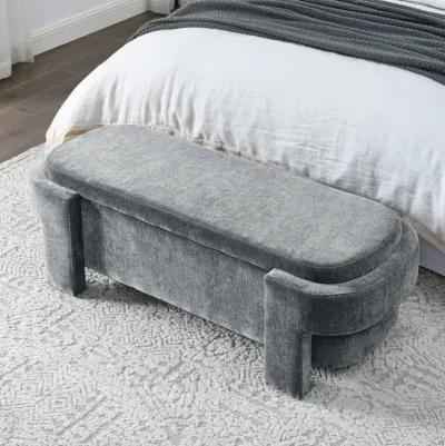 Chenille Upholstered Bench With Large Storage Space For The Living Room, Entryway And Bedroom