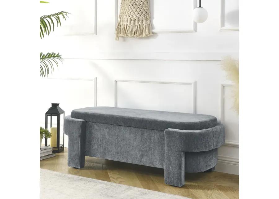 Chenille Upholstered Bench With Large Storage Space For The Living Room, Entryway And Bedroom