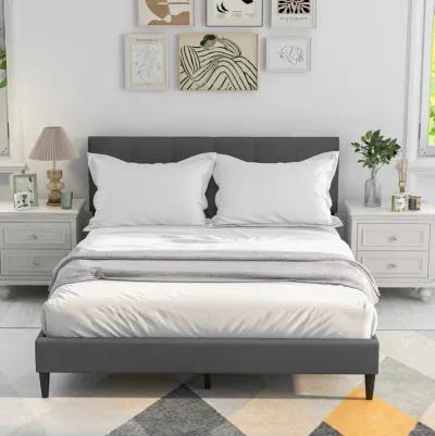 Queen Size Upholstered Platform Bed with Button Tufted Headboard