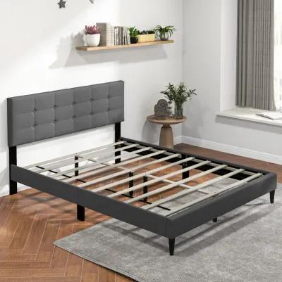 Queen Size Upholstered Platform Bed with Button Tufted Headboard