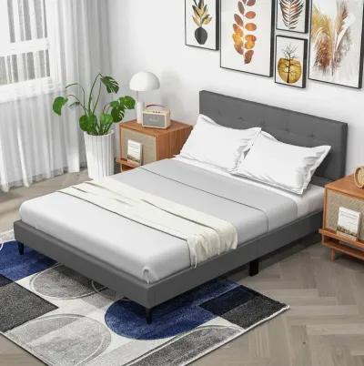 Queen Size Upholstered Platform Bed with Button Tufted Headboard