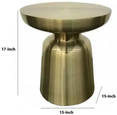 17 Inch Mushroom Shaped Metal End Table, Pedestal Base, Brass-Benzara