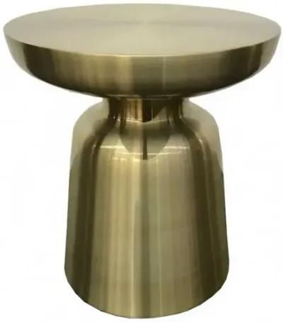 17 Inch Mushroom Shaped Metal End Table, Pedestal Base, Brass-Benzara