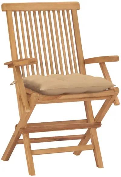 vidaXL Garden Chairs with Beige Cushions 4 pcs Solid Teak Wood