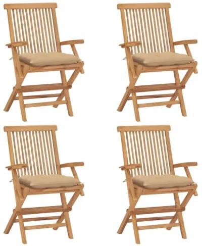 vidaXL Garden Chairs with Beige Cushions 4 pcs Solid Teak Wood