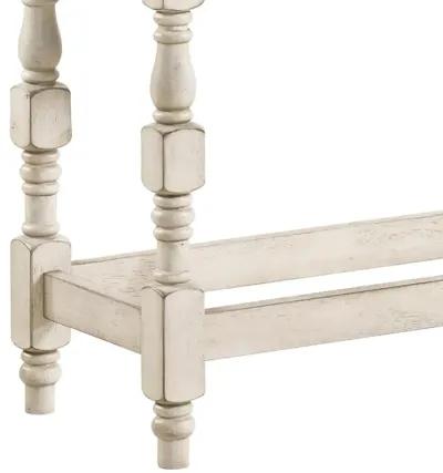 Swan 51 Inch Counter Height Bench, Gray Padded Seat, Ivory Turned Legs-Benzara