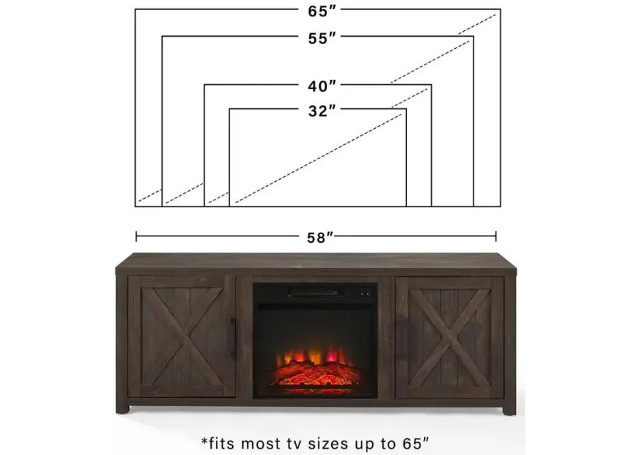 Gordon 58" Low Profile Tv Stand W/Fireplace Dark Walnut