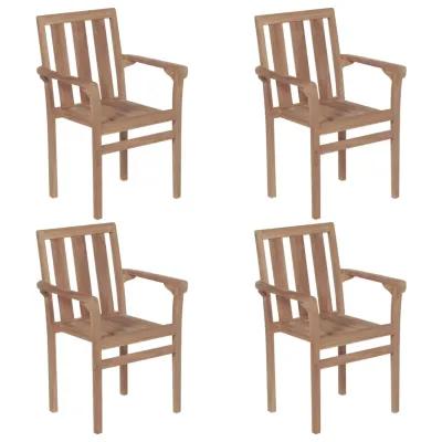 vidaXL Stackable Garden Chairs with Cushions 4 pcs Solid Teak Wood