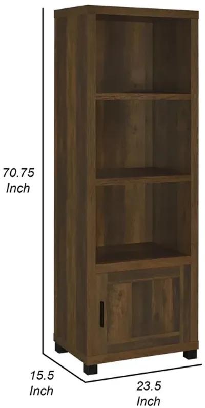 Sac 71 Inch Media Pier Tower with 3 Shelves and Cabinet, Dark Pine Wood - Benzara