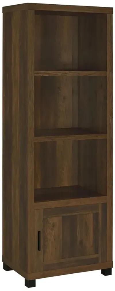 Sac 71 Inch Media Pier Tower with 3 Shelves and Cabinet, Dark Pine Wood - Benzara