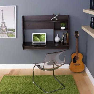 Hivvago Espresso Wall-Mount Modern Floating Desk for Laptop Computer or Tablet