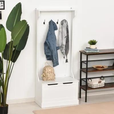 White Entryway Organizer: 3-in-1 Hall Tree with Coat Rack and Bench