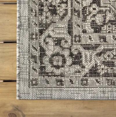 Rozetta Boho Medallion Textured Weave Gray/Black. Indoor/Outdoor Runner Rug