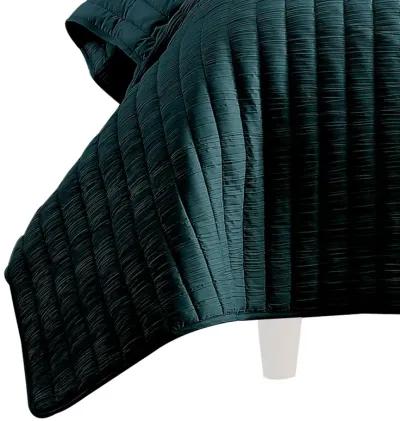 Elia Twin Contemporary Quilt Coverlet Set with Crinkle Texture, Teal Green - Benzara