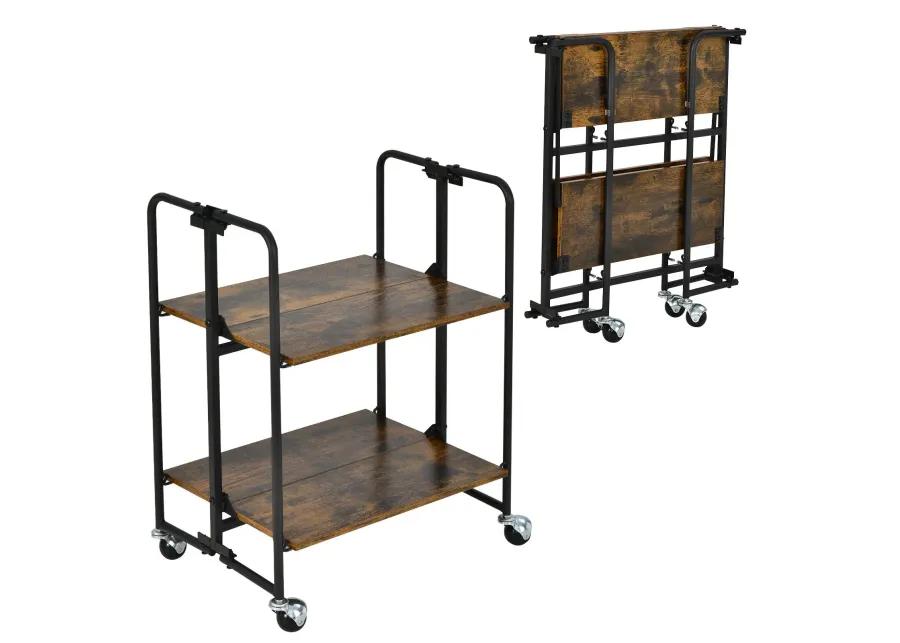 Foldable Rolling Cart with Storage Shelves for Kitchen