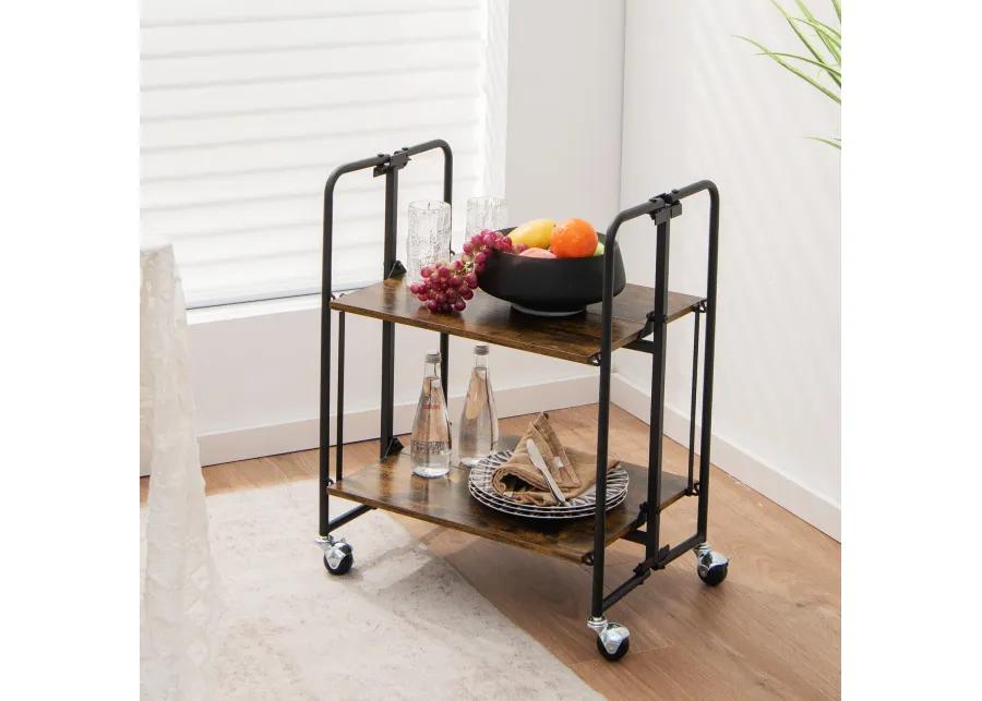 Foldable Rolling Cart with Storage Shelves for Kitchen