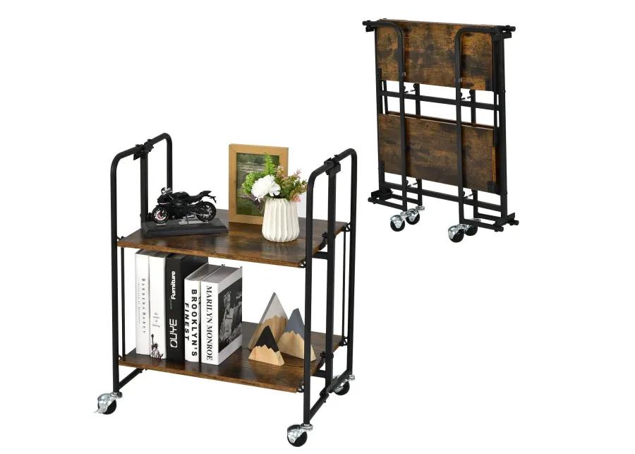 Foldable Rolling Cart with Storage Shelves for Kitchen