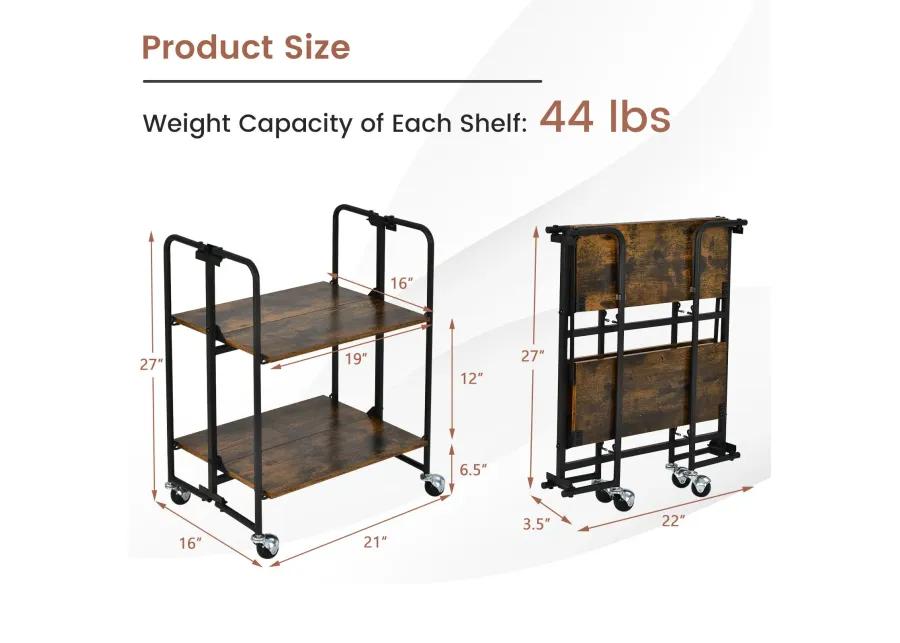 Foldable Rolling Cart with Storage Shelves for Kitchen