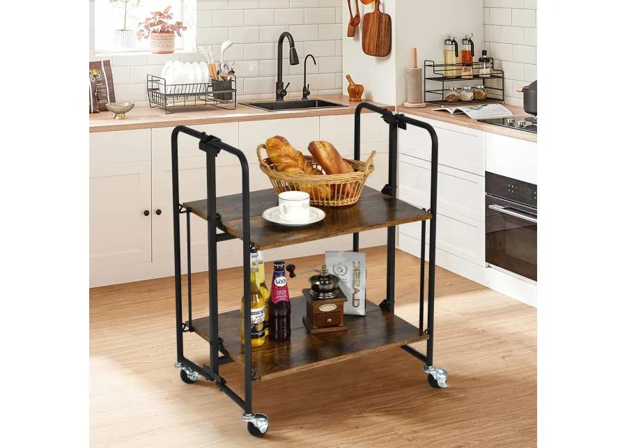 Foldable Rolling Cart with Storage Shelves for Kitchen