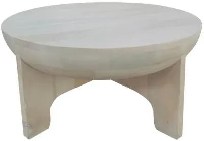 Tomas 32 Inch Coffee Table, Mango Wood Drum Top, Classic Washed White - Benzara