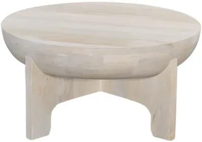 Tomas 32 Inch Coffee Table, Mango Wood Drum Top, Classic Washed White - Benzara