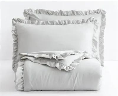 Hivvago Full Size Grey Stone Washed Ruffled Edge Microfiber Comforter Set