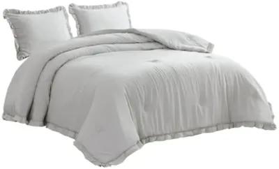 Hivvago Full Size Grey Stone Washed Ruffled Edge Microfiber Comforter Set